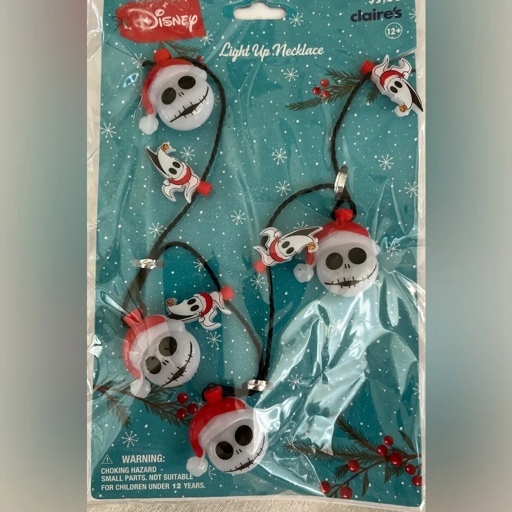 NWT Disney the nightmare before Christmas light up necklace earrings set